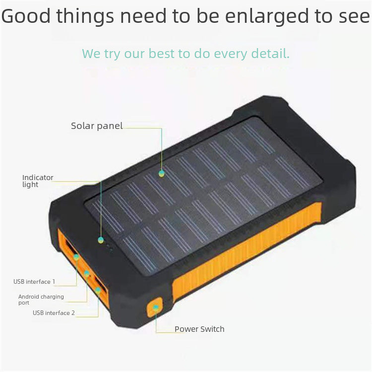 Outdoor Waterproof Solar Charging Treasure 20000 MA Large Capacity Mobile Phone Portable Mobile Power Wholesale